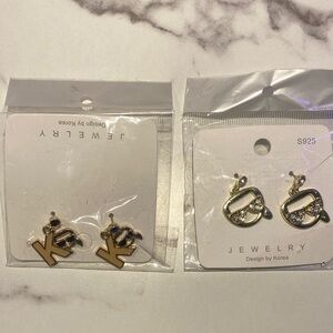 Gold Letter K Earrings with Crystal Accents
